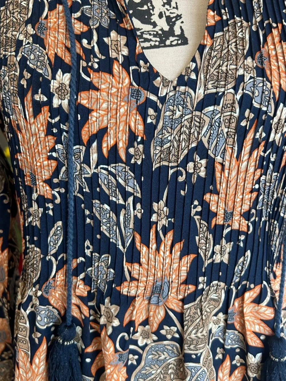 Tularosa Audrey Himalayan Floral Print Boho Navy Dress Size Small